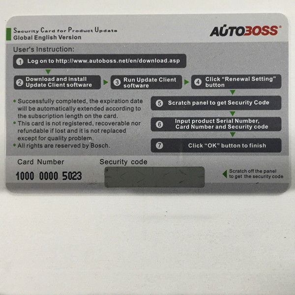 Autoboss V30/V30 Elite Security Card for One Year Online
