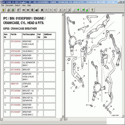 Spare parts catalog and repair information for Bentley