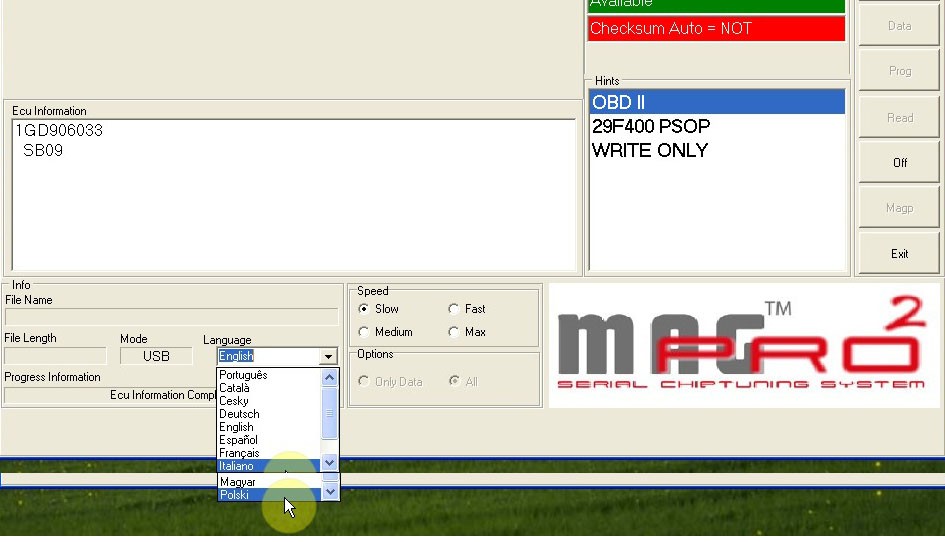 MAG Pro2 ECU Tunning Tool Languages