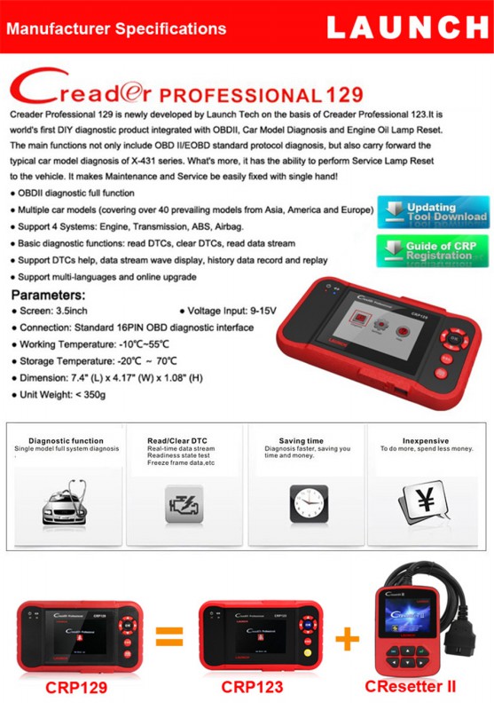 Original LAUNCH Creader CRP129 Display