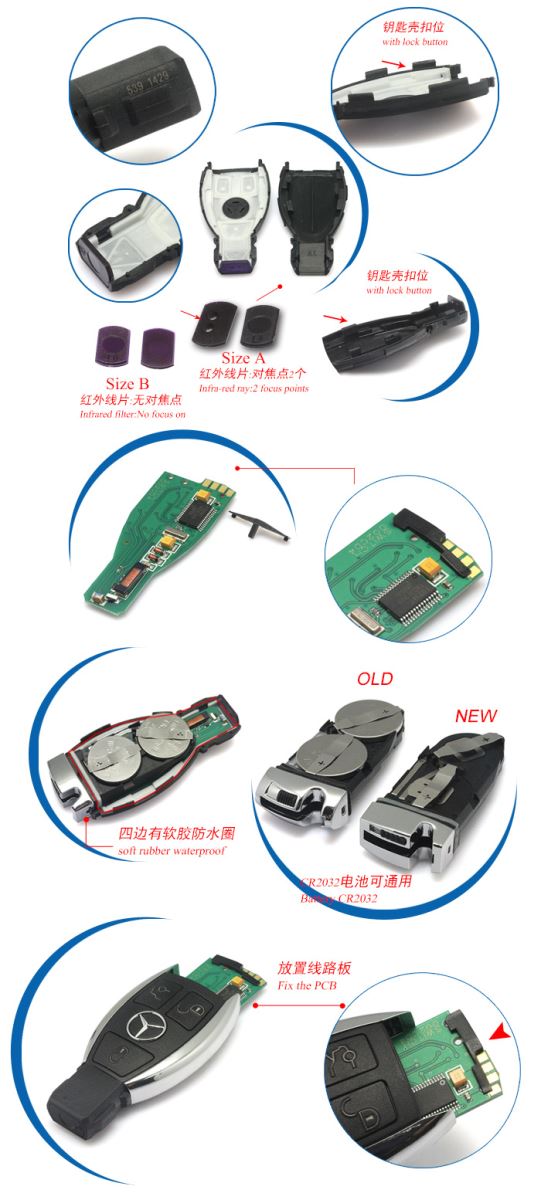 Remote Key Shell 3 Buttons 315mhz for Mercedes-Benz Fittings Display 2