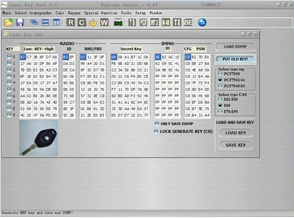 Program key for car and moto by dump