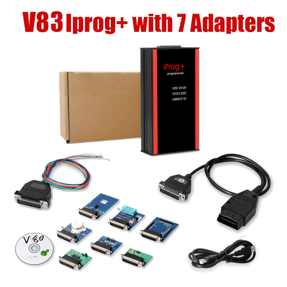 images of V83 Iprog+ Pro with 7 Adapters Support IMMO + Mileage Correction + Airbag Reset